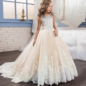 Girls Dress Party Dress For Girl First Communion Formal Long Lace Princess Ball Gowns Flower Girl Dress Elegant Banquet Dresses