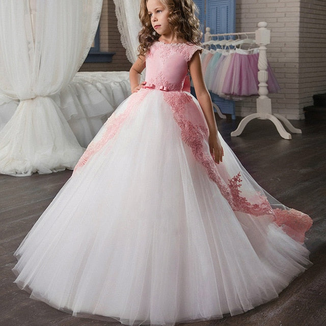 Girls Dress Party Dress For Girl First Communion Formal Long Lace Princess Ball Gowns Flower Girl Dress Elegant Banquet Dresses