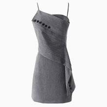 Load image into Gallery viewer, [EAM] Women Gray Botton Irregular Stitch Spaghetti Strap Dress New Sleeveless Loose Fit Fashion Tide Spring Summer 2020 1Y382
