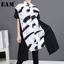 Load image into Gallery viewer, [EAM] Women Pattern Printed Irregular Shirt Dress New Lapel Short Long Sleeve Loose Fit Fashion Tide Spring Summer 2020 1X328
