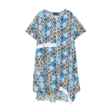 Load image into Gallery viewer, [EAM] Women Blue Pattern Printed Big Size Dress New Round Neck Short Sleeve Loose Fit Fashion Tide Spring Summer 2020 1W927
