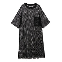 Load image into Gallery viewer, [EAM] Women Hollow Out Perpective Big Size Dress New Round Neck Three-quarter Sleeve Loose Fit Fashion Spring Summer 2020 1W9550
