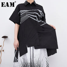 Load image into Gallery viewer, [EAM] Women Pattern Printed Irregular Big Size Blouse New Lapel Short Sleeve Loose Shirt Fashion Spring Summer 2020 1W93901
