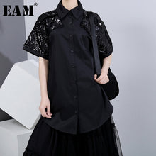 Load image into Gallery viewer, [EAM] Women Black Sequins Split Joint Blouse New Lapel Short Sleeve Loose Fit Shirt Fashion Tide Spring Summer 2020 1U521
