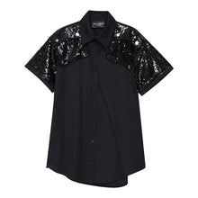 Load image into Gallery viewer, [EAM] Women Black Sequins Split Joint Blouse New Lapel Short Sleeve Loose Fit Shirt Fashion Tide Spring Summer 2020 1U521
