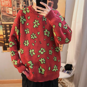 Privathinker Korean Flower Printed Men Sweaters 2020 Streetwear Man Casual Warm Knitted Pullovers Harajuku Men Fashion Sweater